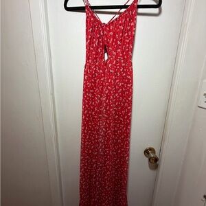 Ardene Red Floral Maxi Dress with Front Cutout